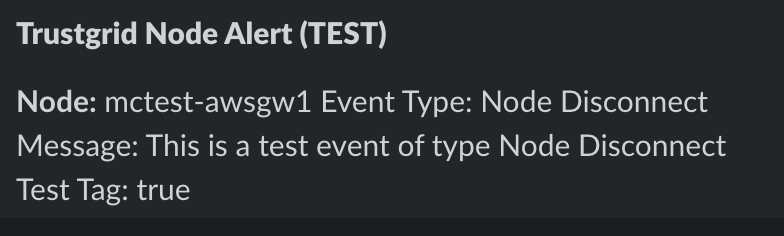 Slack message displaying the rendered Message block text