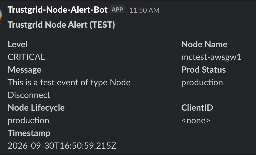 Slack message displaying the Section block in two columns