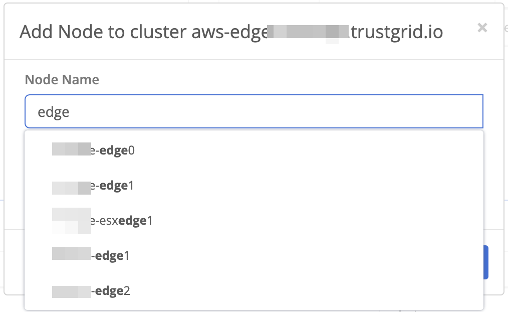 Add node dialog with list of nodes filtered to show those matching 'edge'