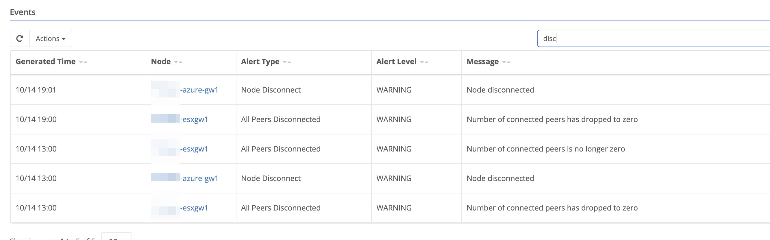 Events Table Search