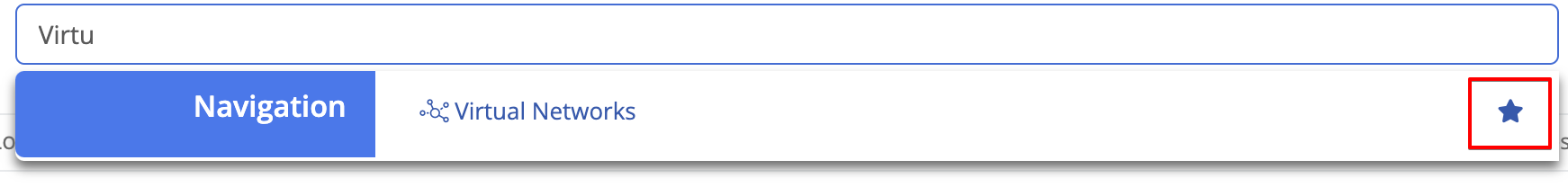 Search for 'Virtual Networks' with the star item selected on the right.