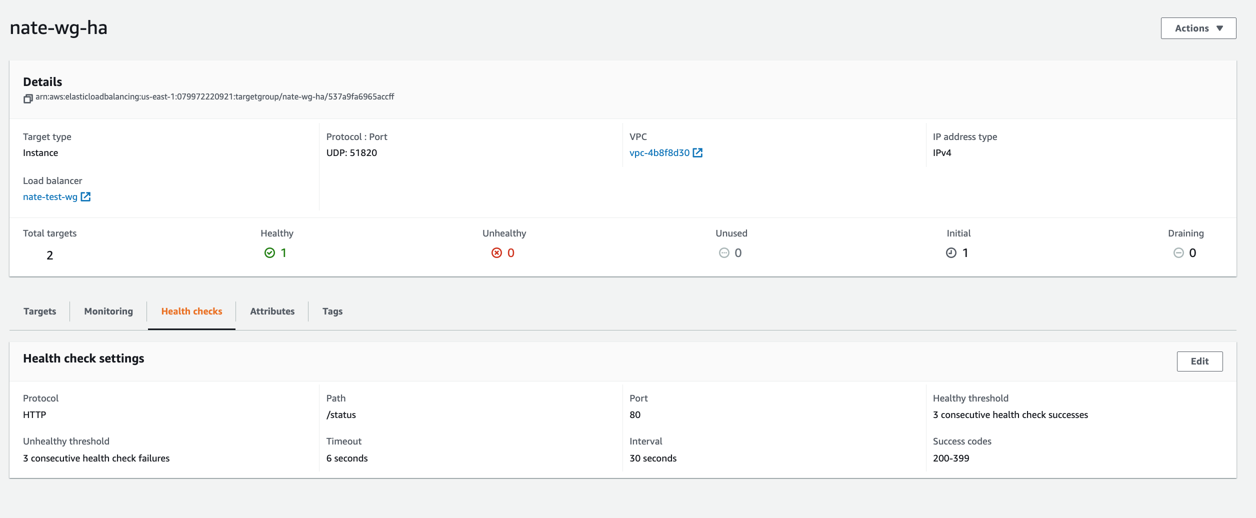 EC2 target group with both cluster members on UDP 51820