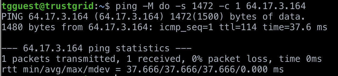 MTU Ping Successful